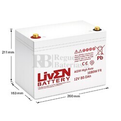 Bater�a 12 Voltios 80 Amperios LVHR12-1680W | Liven Battery